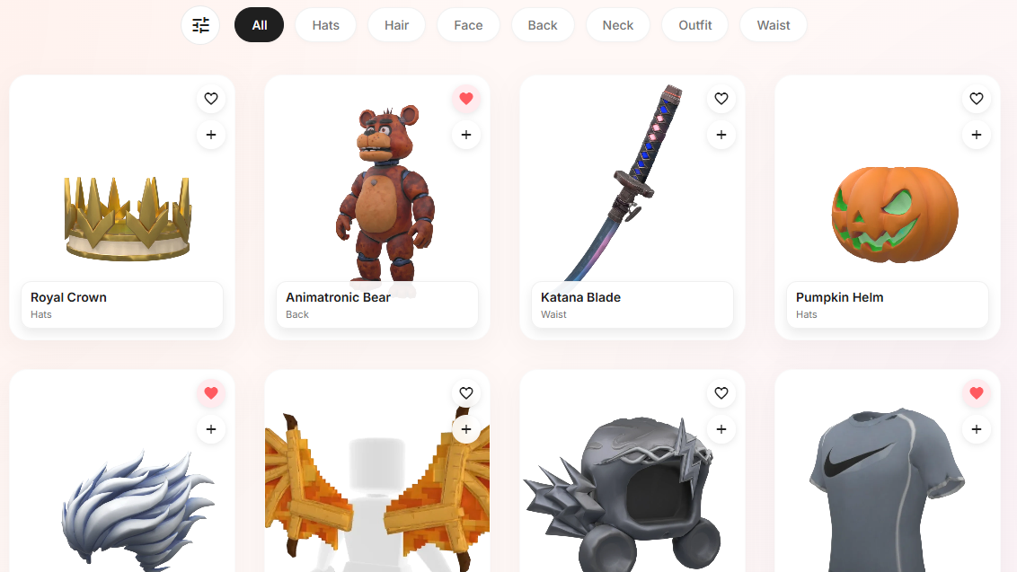 Inventory, liked, and created tabs